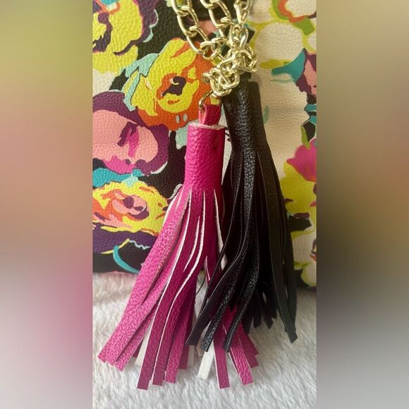 Betsey Johnson Pink and Black Satchel with Floral Design - Picture 7 of 12